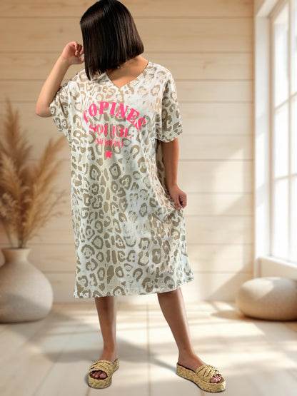 COPINE - ROBE OVERSIZE LEOPARD BEIG JUSQU'A LA TAILLE 54