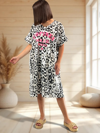 COPINE - ROBE LEOPARD NOIR JUSQU'A LA TAILLE 54