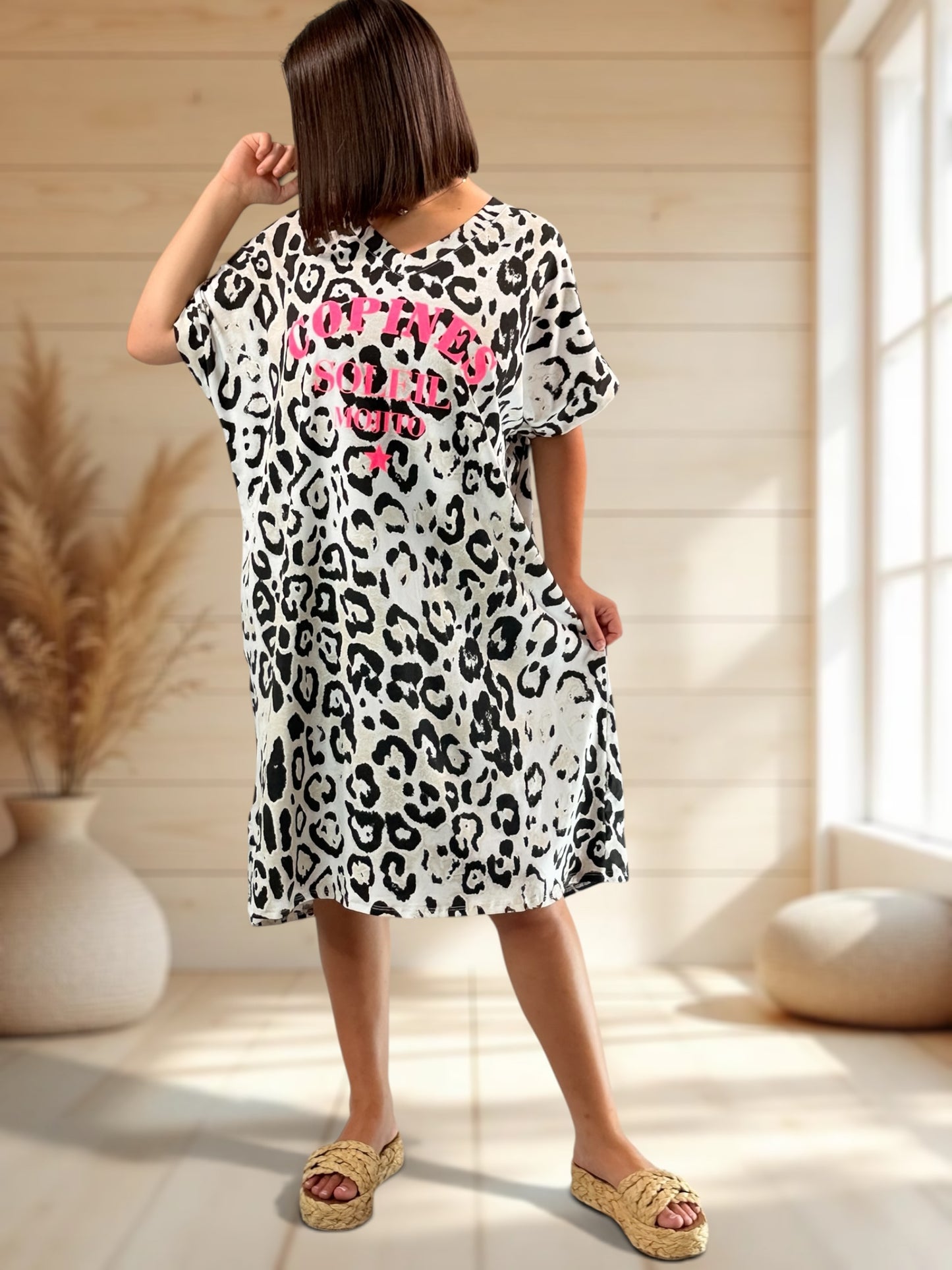 COPINE - ROBE LEOPARD NOIR JUSQU'A LA TAILLE 54