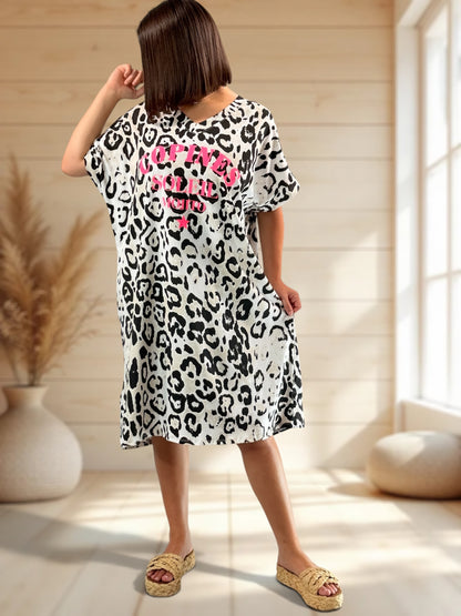 COPINE - ROBE LEOPARD NOIR JUSQU'A LA TAILLE 54