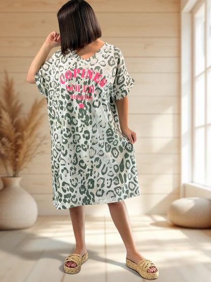 COPINE - ROBE LEOPARD KAKI JUSQU'A LA TAILLE 54
