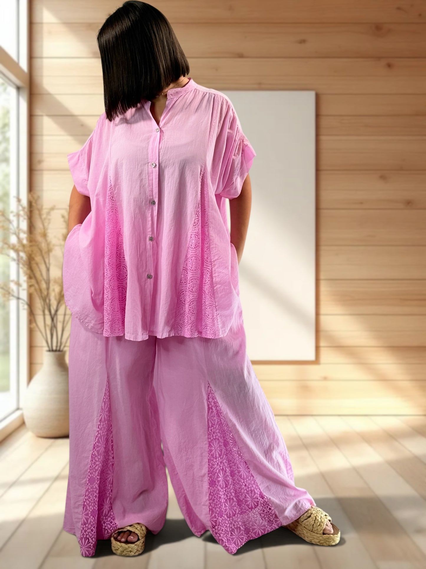 TAPIOCA  - ENSEMBLE TUNIQUE ET PANTALON ROSE JUSQU'A LA TAILLE 52