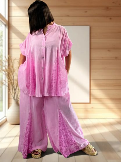 TAPIOCA  - ENSEMBLE TUNIQUE ET PANTALON ROSE JUSQU'A LA TAILLE 52