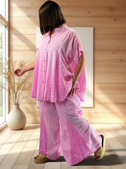 TAPIOCA  - ENSEMBLE TUNIQUE ET PANTALON ROSE JUSQU'A LA TAILLE 52