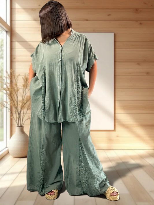TAPIOCA  - ENSEMBLE TUNIQUE ET PANTALON KAKI JUSQU'A LA TAILLE 52