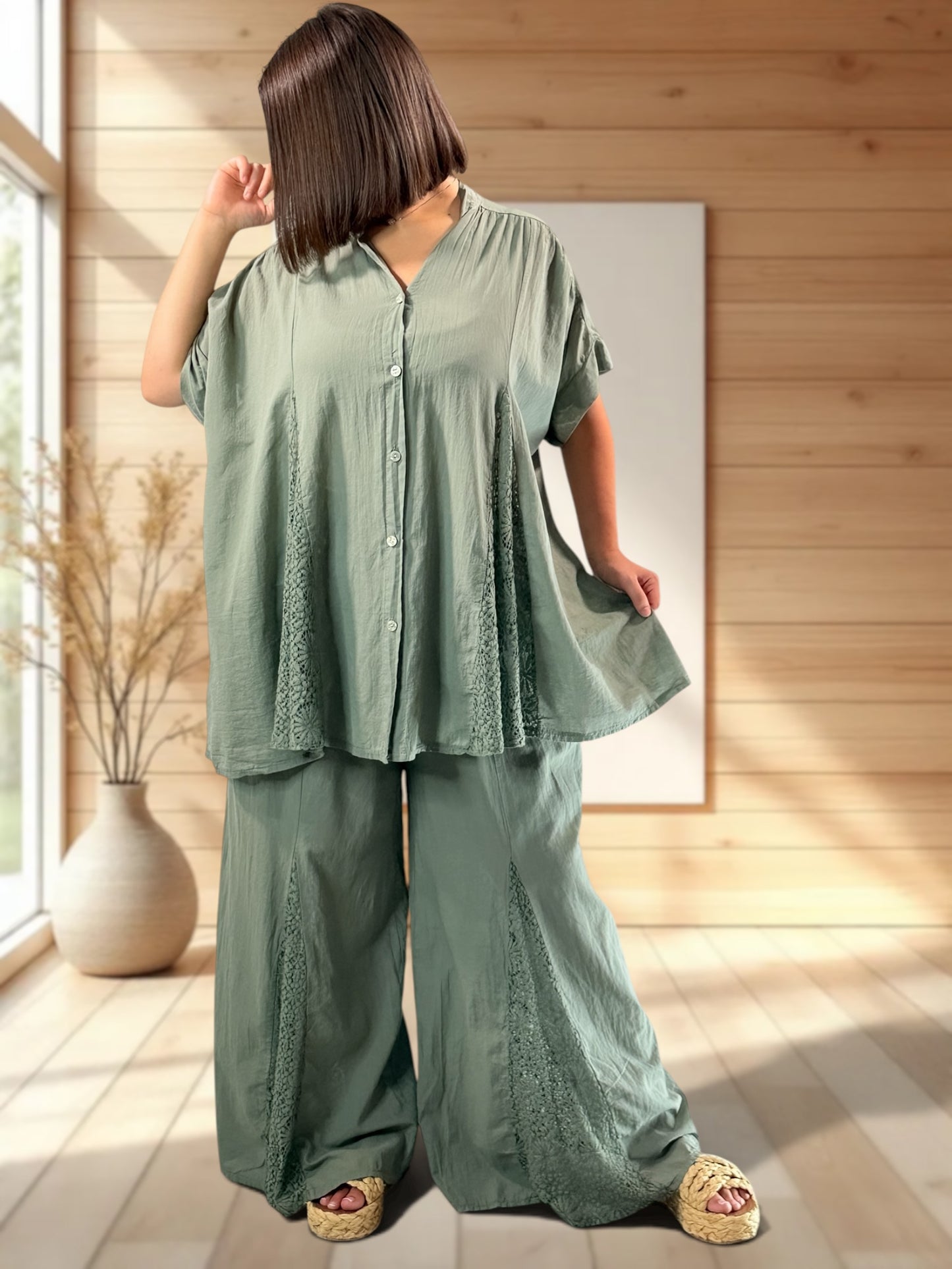TAPIOCA  - ENSEMBLE TUNIQUE ET PANTALON KAKI JUSQU'A LA TAILLE 52