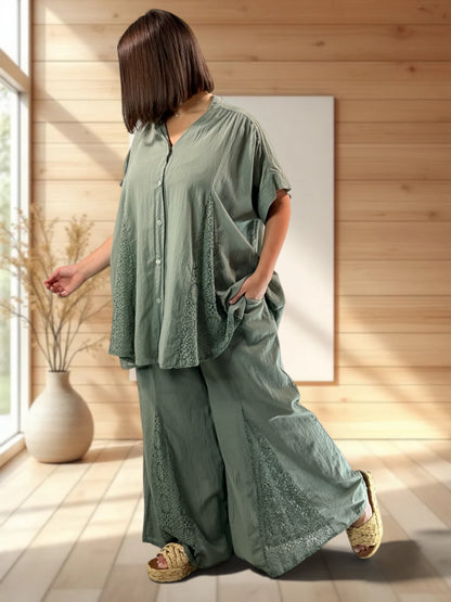 TAPIOCA  - ENSEMBLE TUNIQUE ET PANTALON KAKI JUSQU'A LA TAILLE 52