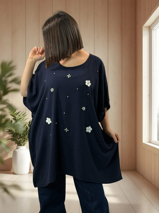 DEVA  - TUNIQUE OVERSIZE MARINE JUSQU'A LA TAILLE 56