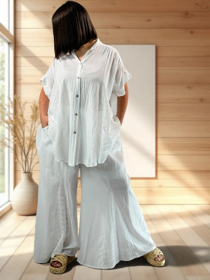 TAPIOCA  - ENSEMBLE TUNIQUE ET PANTALON BLANC JUSQU'A LA TAILLE 52