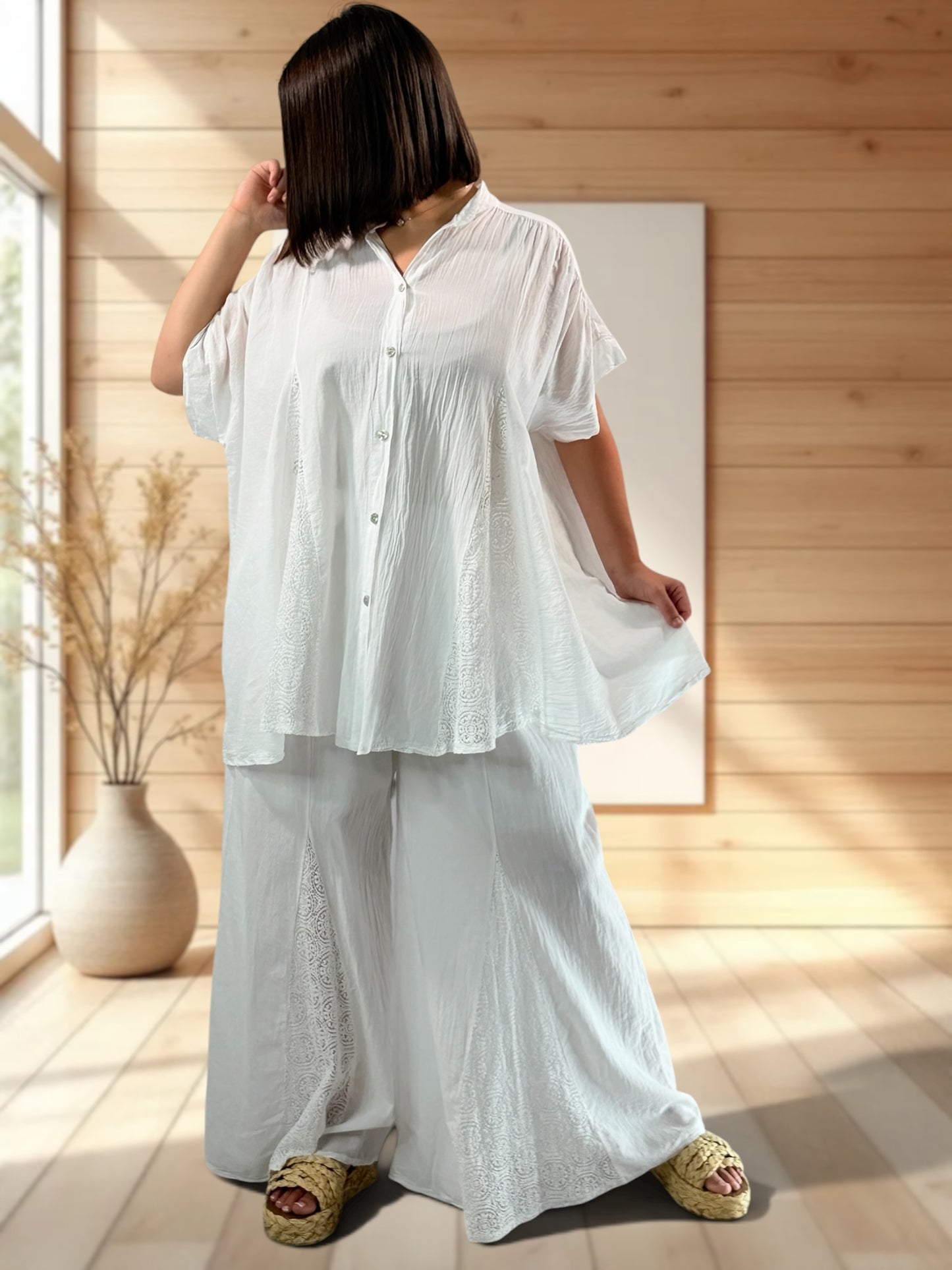 TAPIOCA  - ENSEMBLE TUNIQUE ET PANTALON BLANC JUSQU'A LA TAILLE 52