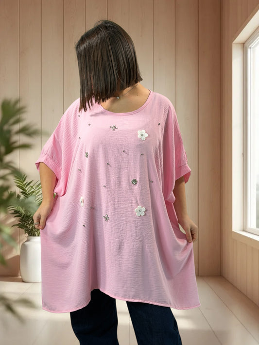 DEVA  - TUNIQUE OVERSIZE ROSE JUSQU'A LA TAILLE 56
