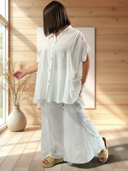 TAPIOCA  - ENSEMBLE TUNIQUE ET PANTALON BLANC JUSQU'A LA TAILLE 52
