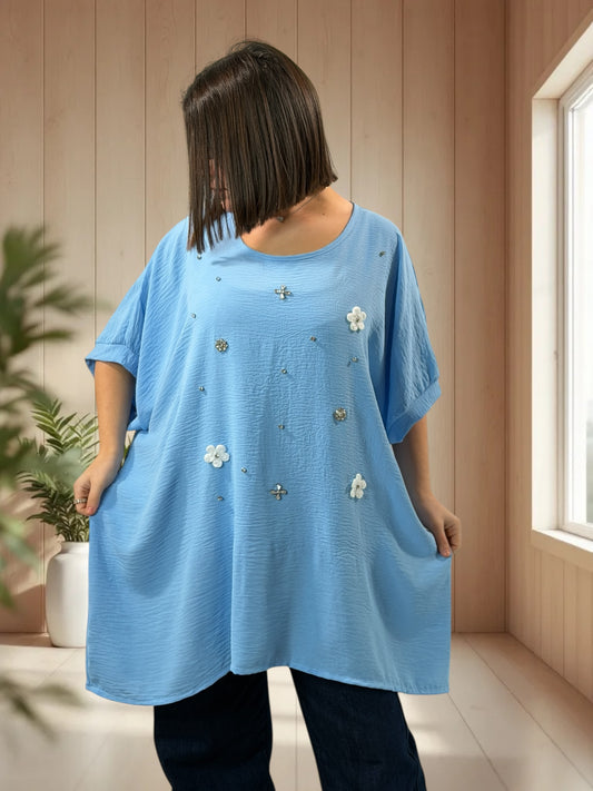DEVA  - TUNIQUE OVERSIZE BLEUE JUSQU'A LA TAILLE 56