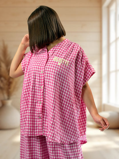 ORIANA - BLOUSE VICHY ROSE JUSQU'A LA TAILLE 56