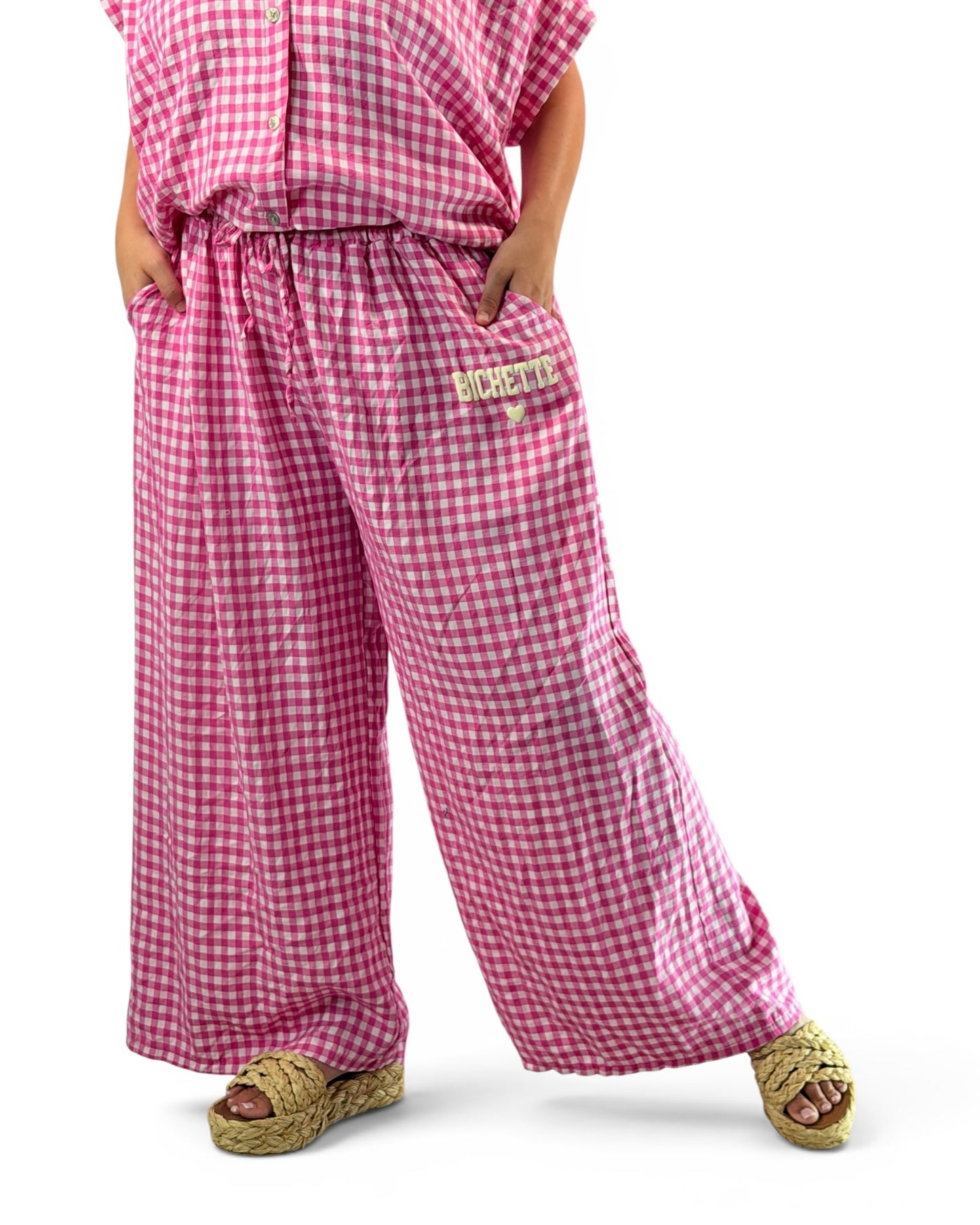 VITO - PANTALON VICHY ROSE JUSQUA LA TAILLE 52/54