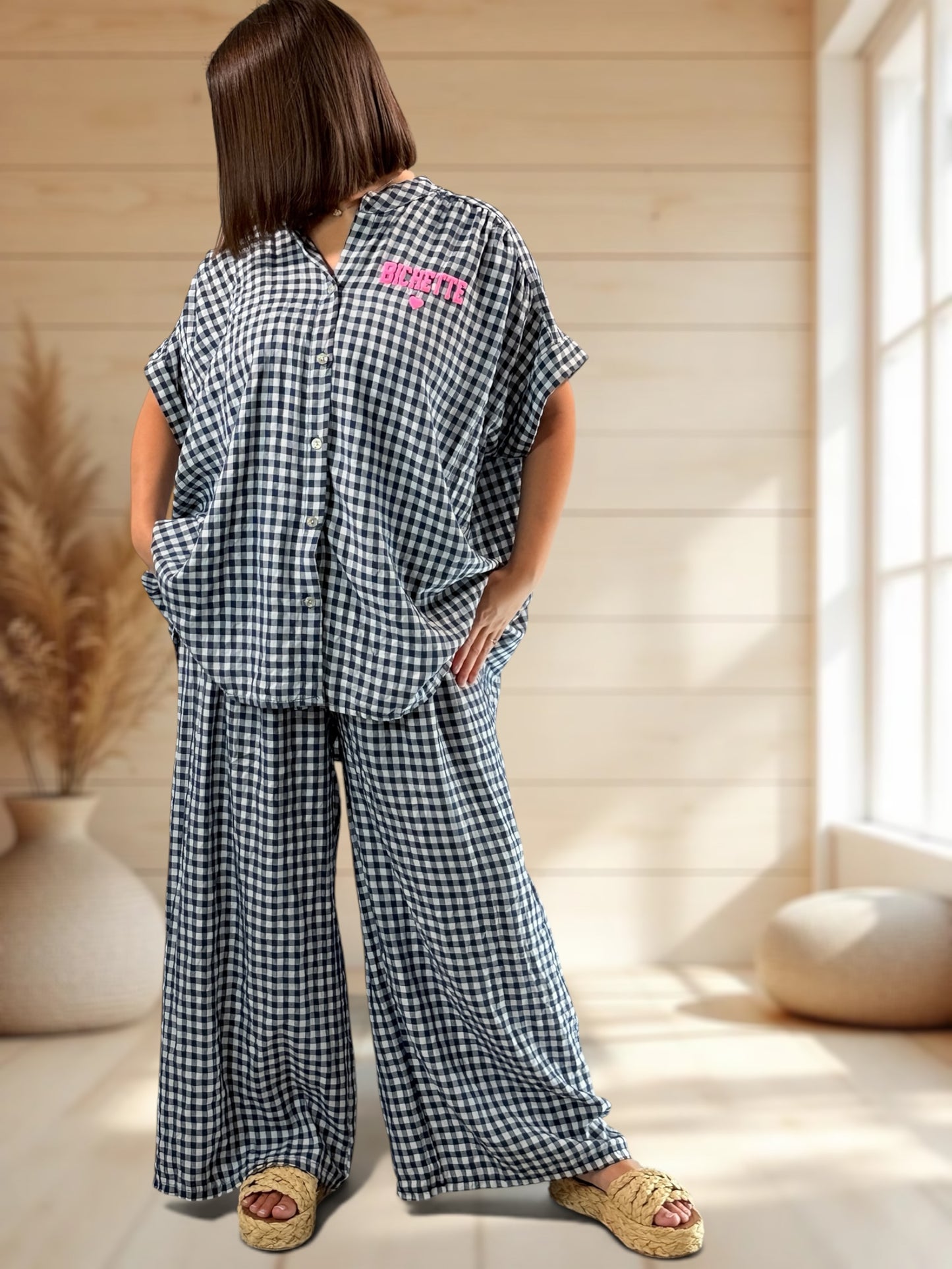 ORIANA - BLOUSE VICHY MARINE JUSQU'A LA TAILLE 56