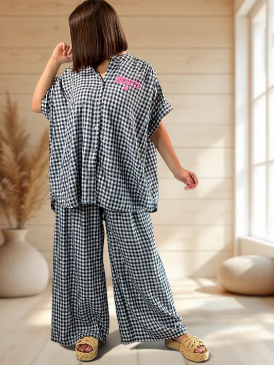 ORIANA - BLOUSE VICHY MARINE JUSQU'A LA TAILLE 56