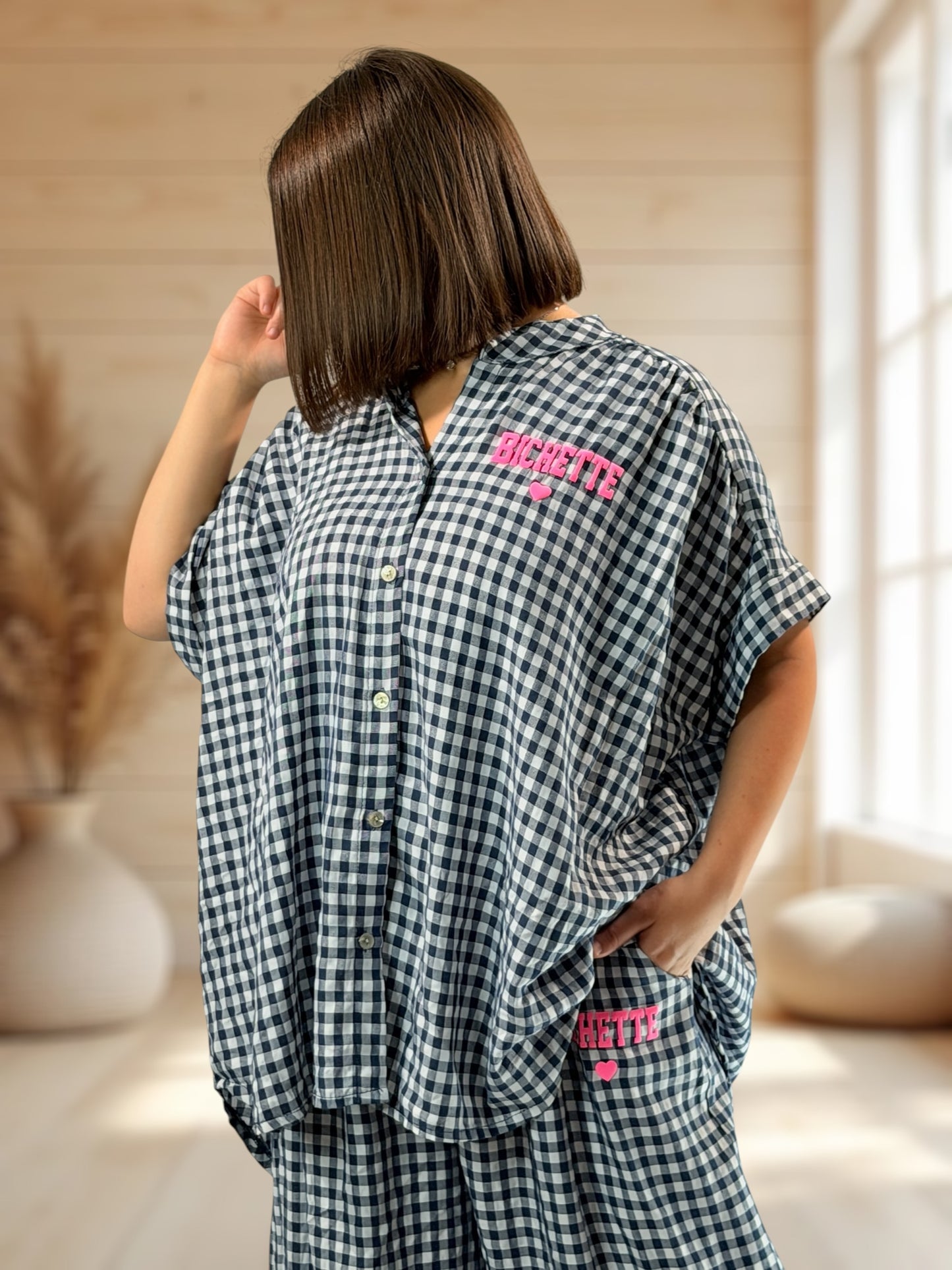 ORIANA - BLOUSE VICHY MARINE JUSQU'A LA TAILLE 56