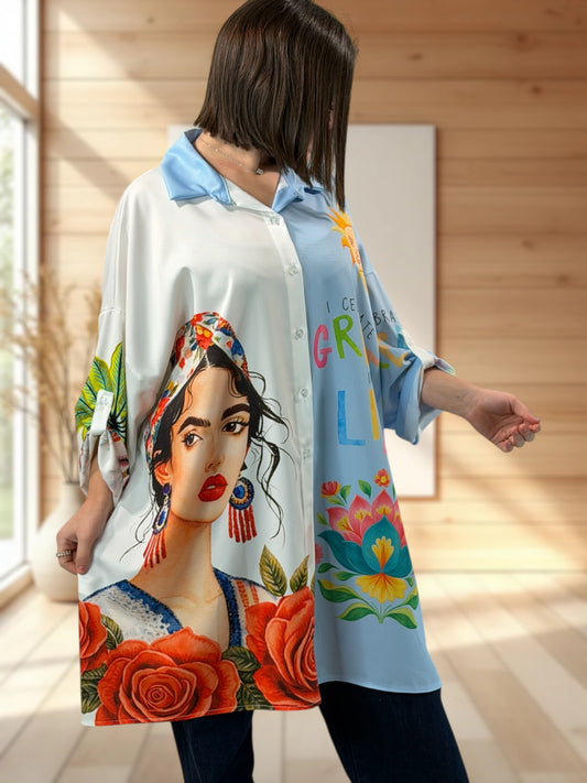 AMANDA - CHEMISE OVERSIZE A MOTIF JUSQU'A LA TAILLE 60