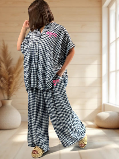 ORIANA - BLOUSE VICHY MARINE JUSQU'A LA TAILLE 56