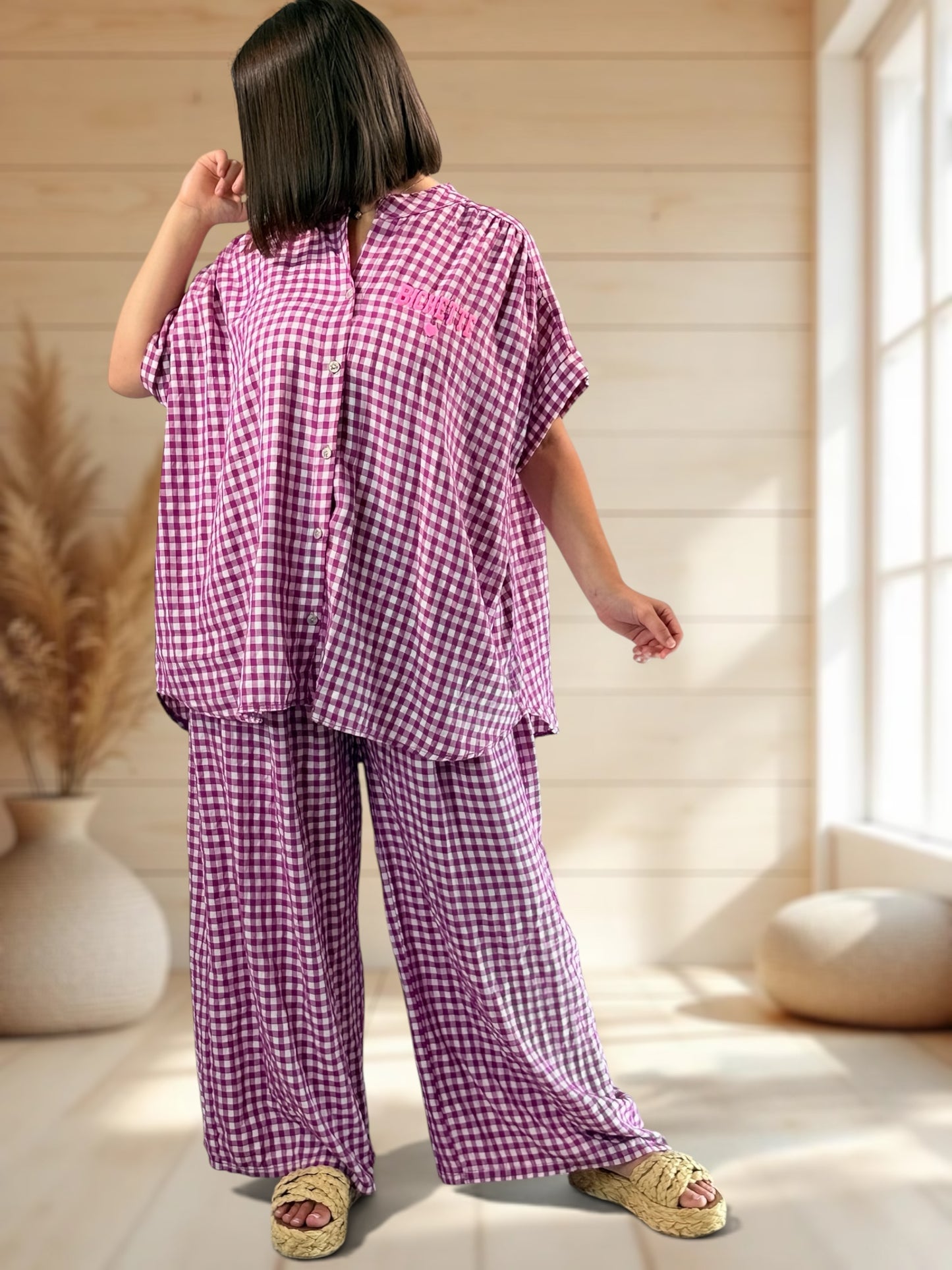 ORIANA - BLOUSE VICHY CYCLAMEN JUSQU'A LA TAILLE 56