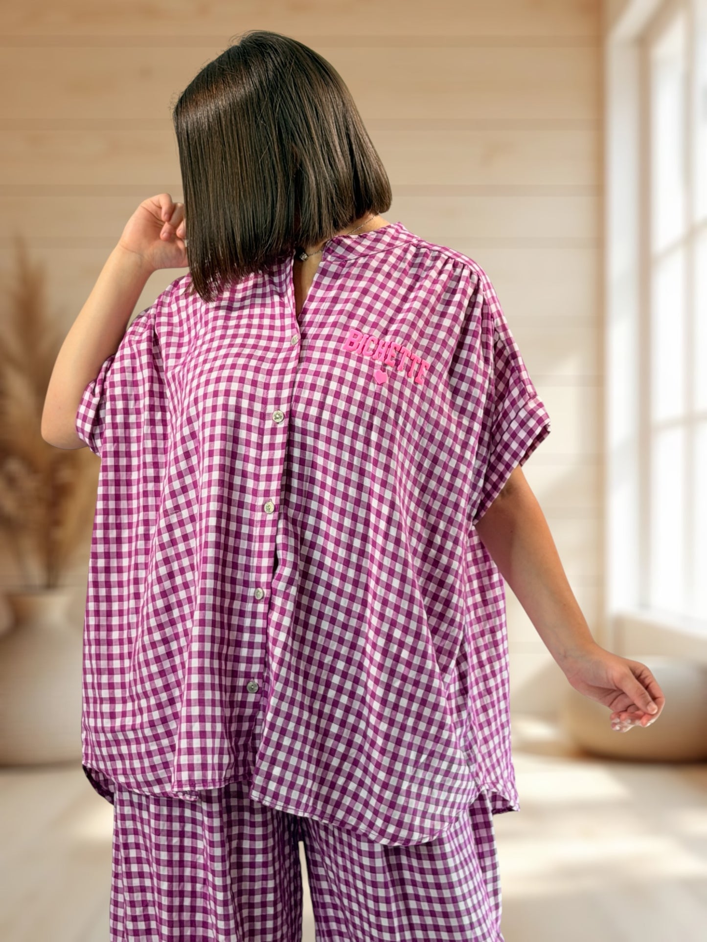 ORIANA - BLOUSE VICHY CYCLAMEN JUSQU'A LA TAILLE 56