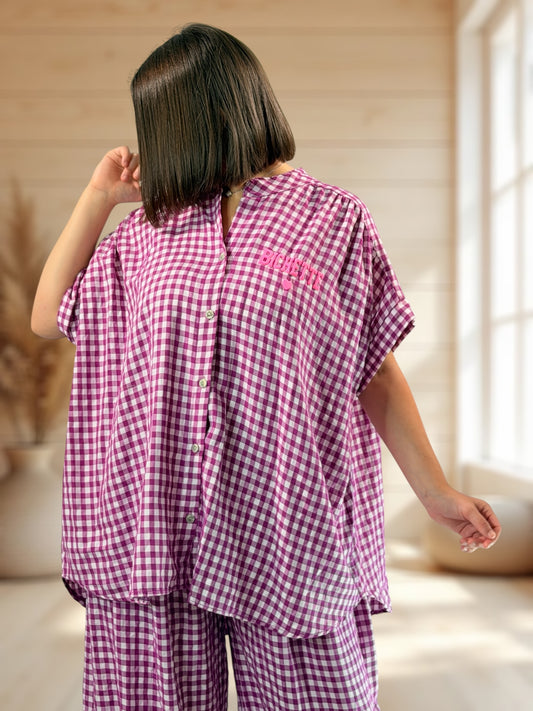 ORIANA - BLOUSE VICHY CYCLAMEN JUSQU'A LA TAILLE 56