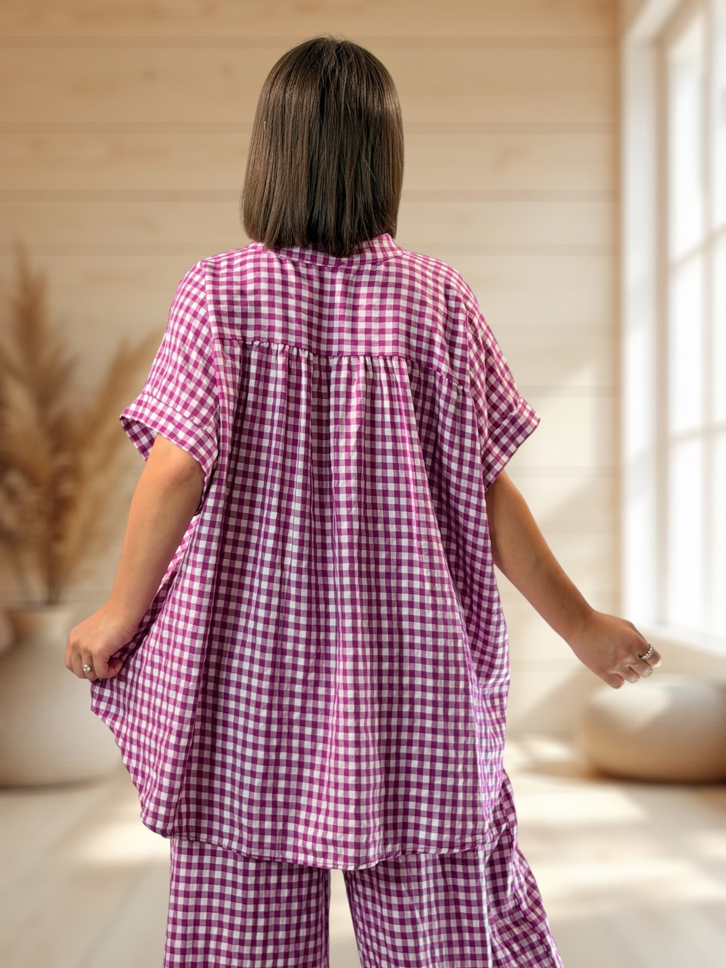 ORIANA - BLOUSE VICHY CYCLAMEN JUSQU'A LA TAILLE 56