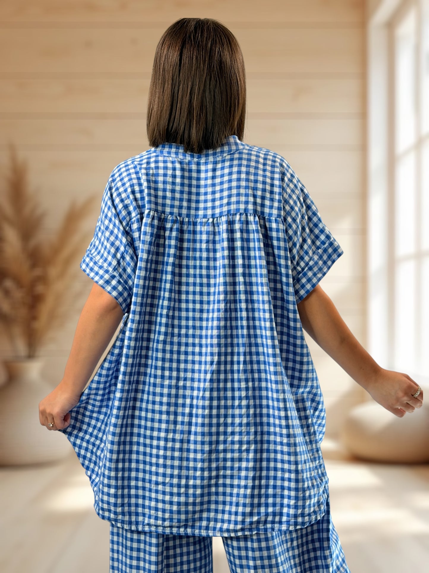 ORIANA - BLOUSE VICHY BLEU JUSQU'A LA TAILLE 56