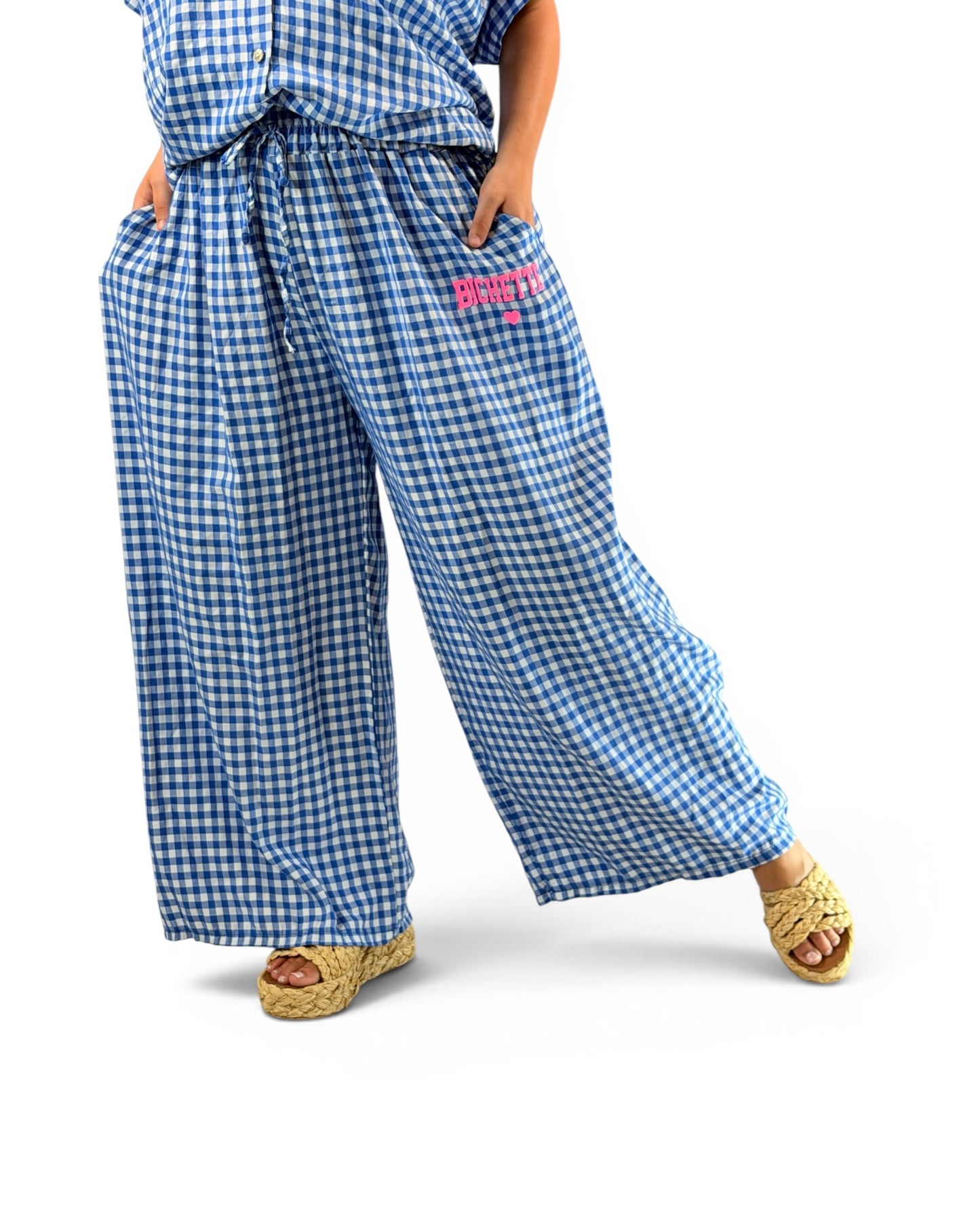 VITO - PANTALON VICHY BLEU JUSQUA LA TAILLE 52/54