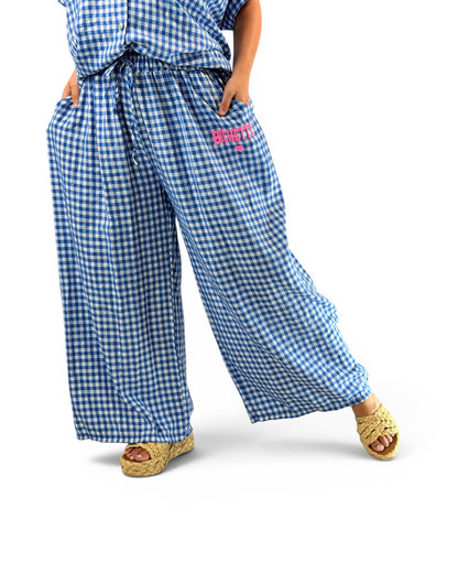 VITO - PANTALON VICHY BLEU JUSQUA LA TAILLE 52/54