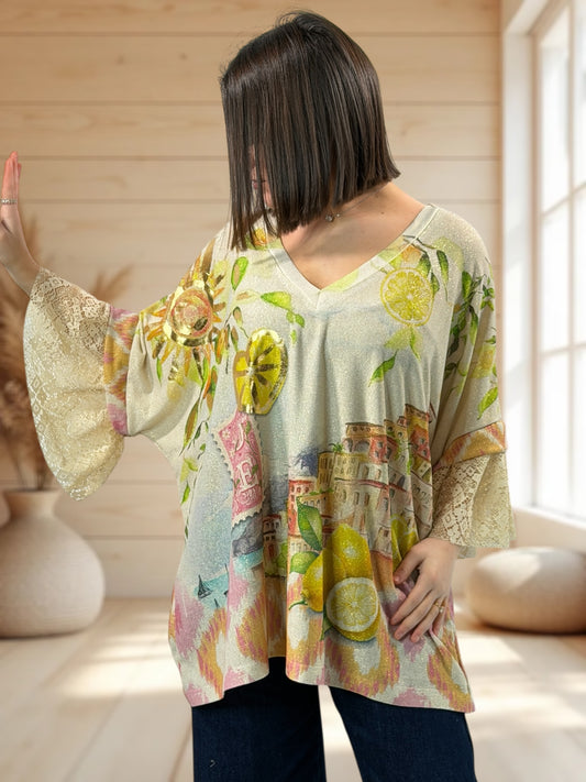 MARCELINE - TEE-SHIRT OVERSIZE FLUIDE SCINTILLANT JUSQU'A LA TAILLE 56/58