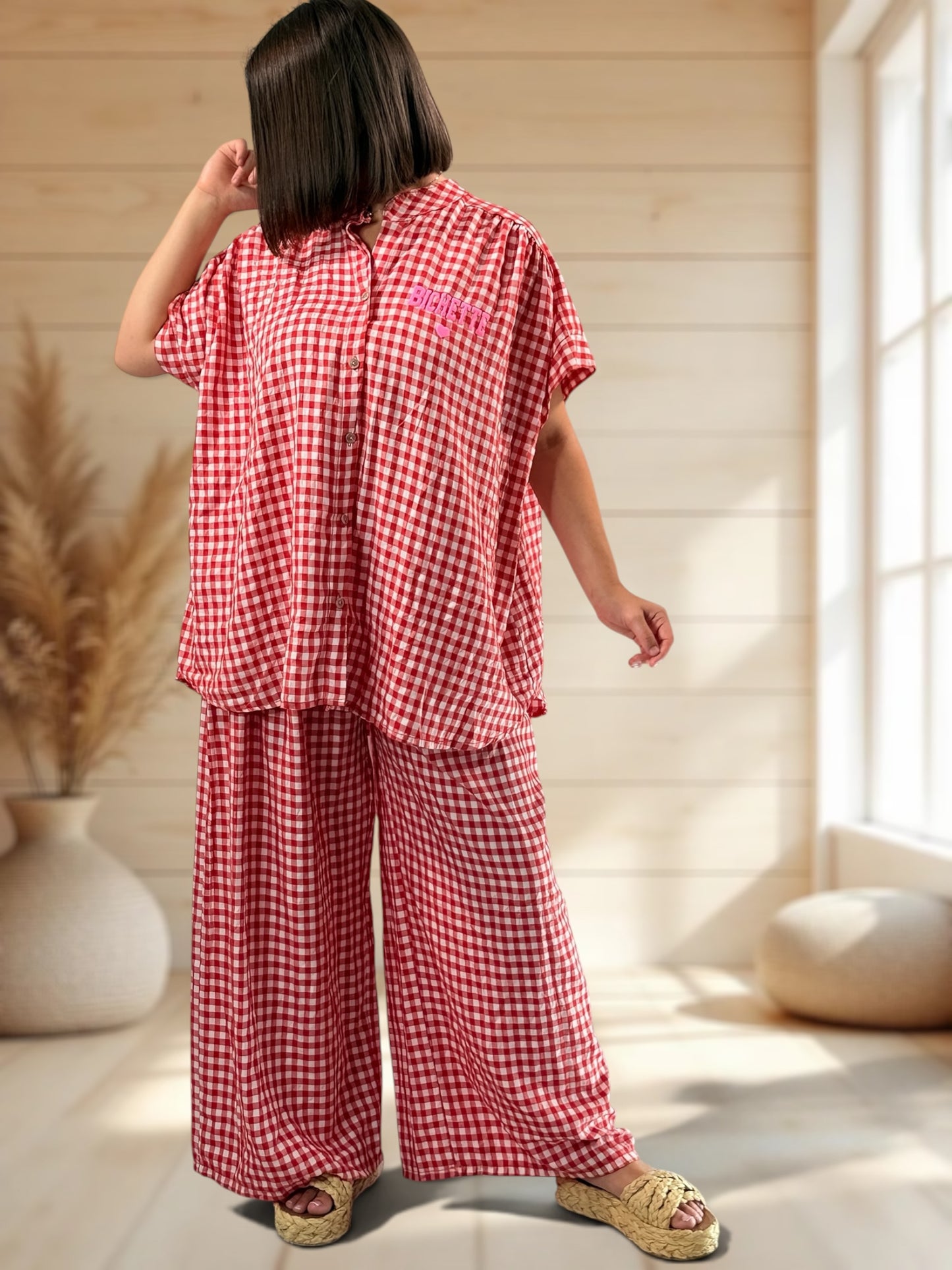 ORIANA - BLOUSE VICHY ROUGE JUSQU'A LA TAILLE 56