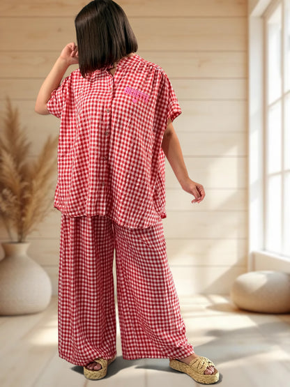 ORIANA - BLOUSE VICHY ROUGE JUSQU'A LA TAILLE 56