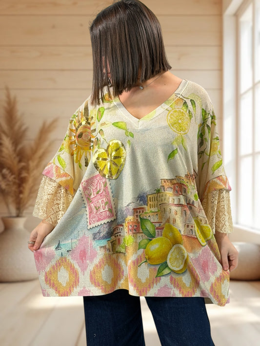 MARCELINE - TEE-SHIRT OVERSIZE FLUIDE SCINTILLANT JUSQU'A LA TAILLE 56/58