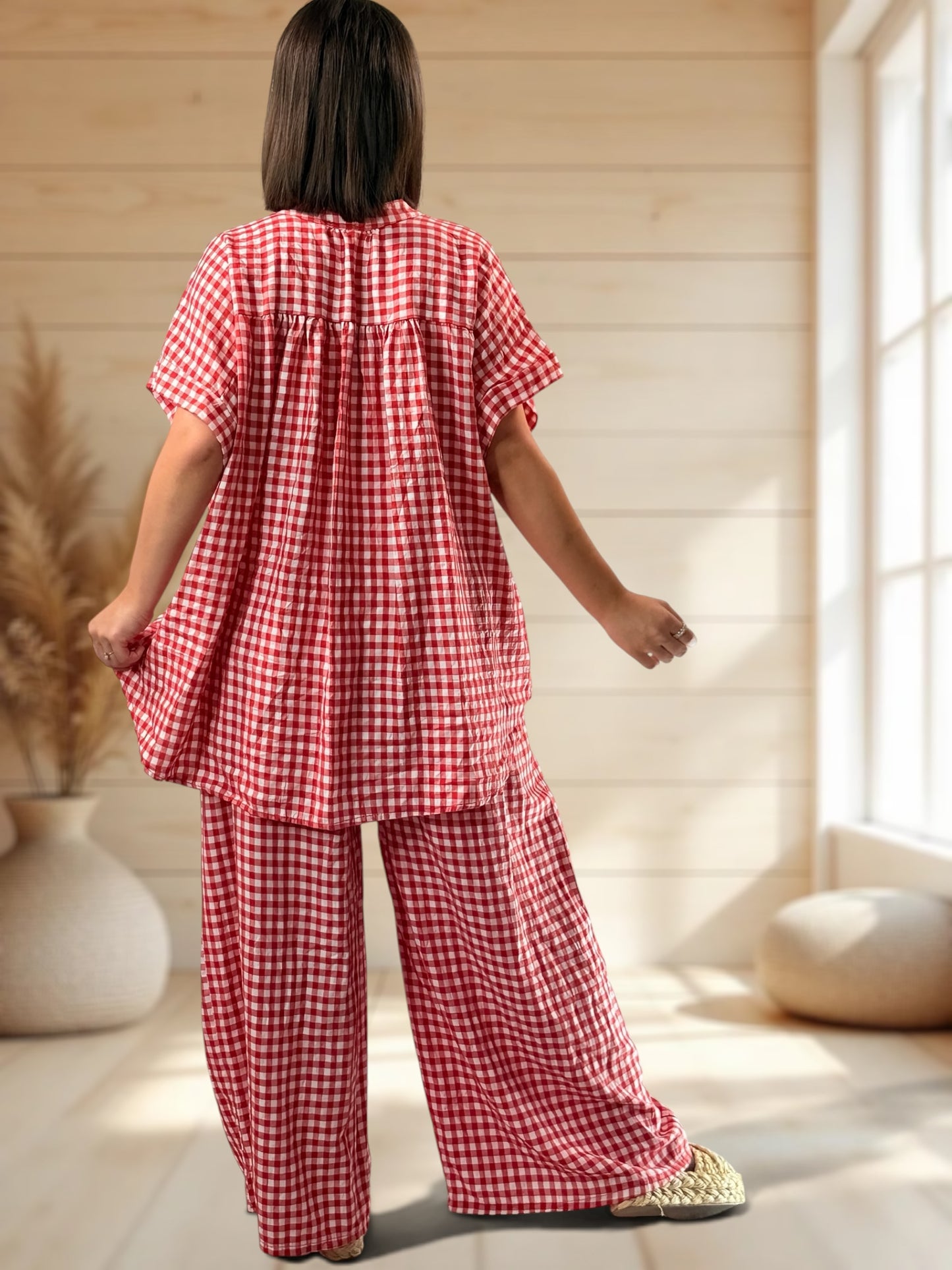 ORIANA - BLOUSE VICHY ROUGE JUSQU'A LA TAILLE 56