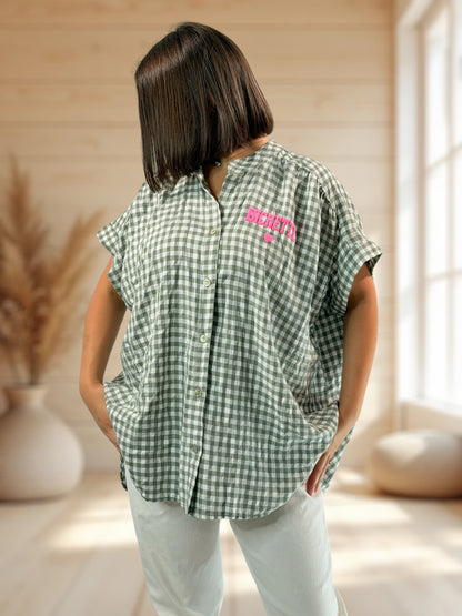 ORIANA - BLOUSE VICHY KAKI JUSQU'A LA TAILLE 56