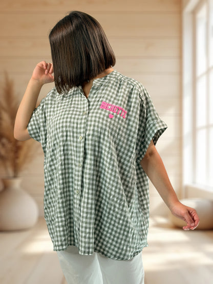 ORIANA - BLOUSE VICHY KAKI JUSQU'A LA TAILLE 56