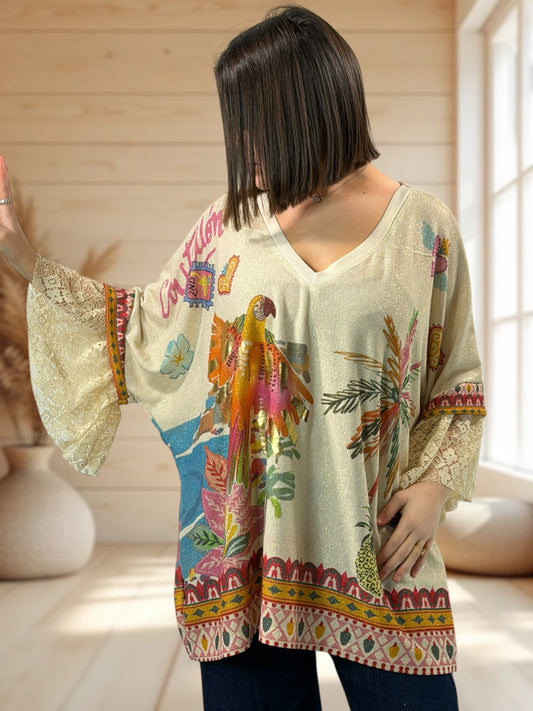 MARCELINE - TEE-SHIRT OVERSIZE FLUIDE SCINTILLANT JUSQU'A LA TAILLE 56/58