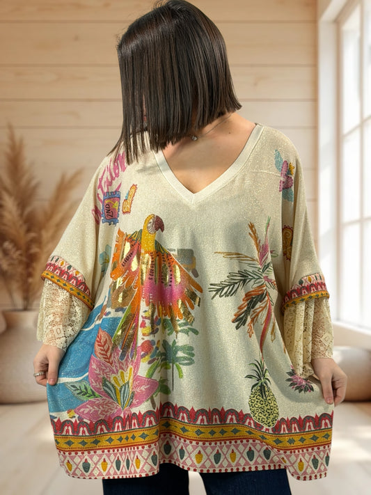 MARCELINE - TEE-SHIRT OVERSIZE FLUIDE SCINTILLANT JUSQU'A LA TAILLE 56/58