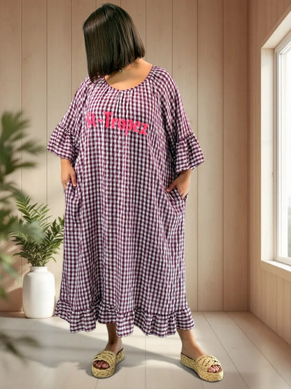 CROISETTE - ROBE VICHY CYCLAMEN JUSQU'A LA TAILLE 54