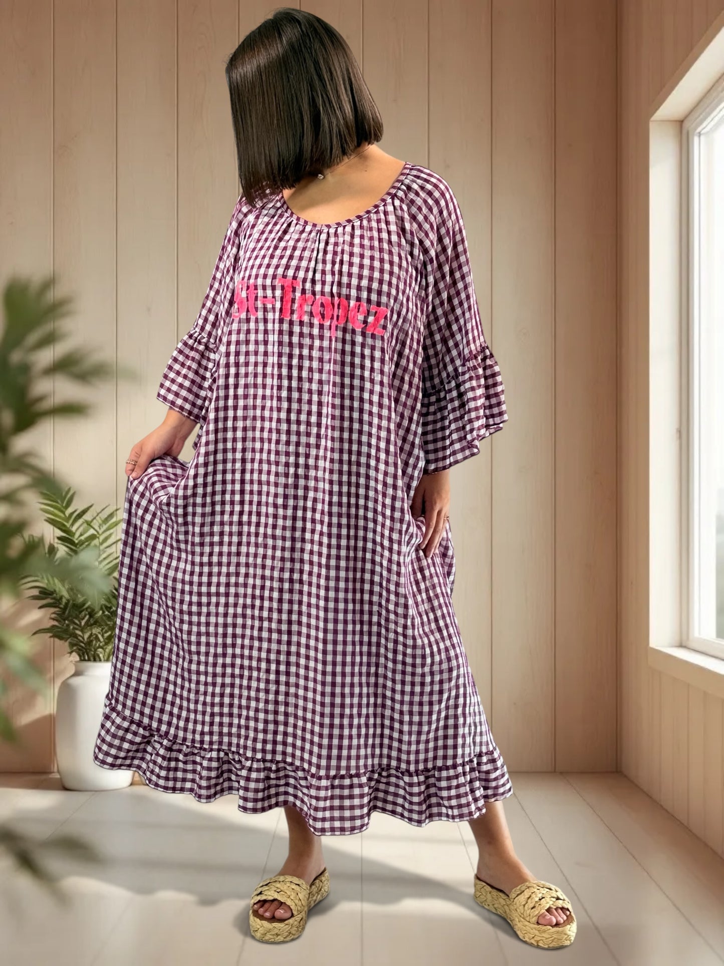 CROISETTE - ROBE VICHY CYCLAMEN JUSQU'A LA TAILLE 54