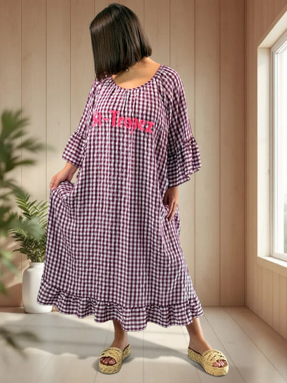 CROISETTE - ROBE VICHY CYCLAMEN JUSQU'A LA TAILLE 54