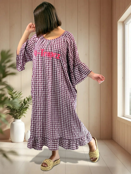 CROISETTE - ROBE VICHY CYCLAMEN JUSQU'A LA TAILLE 54