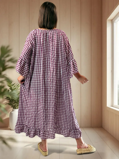 CROISETTE - ROBE VICHY CYCLAMEN JUSQU'A LA TAILLE 54