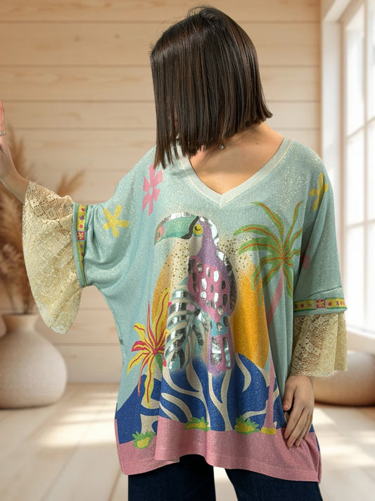 MARCELINE - TEE-SHIRT OVERSIZE FLUIDE SCINTILLANT JUSQU'A LA TAILLE 56/58