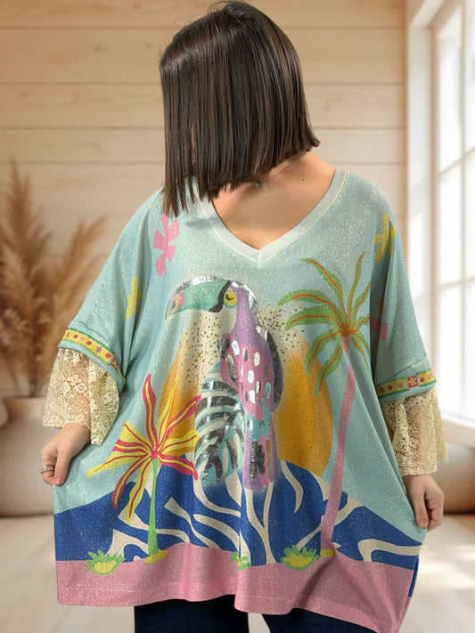 MARCELINE - TEE-SHIRT OVERSIZE FLUIDE SCINTILLANT JUSQU'A LA TAILLE 56/58