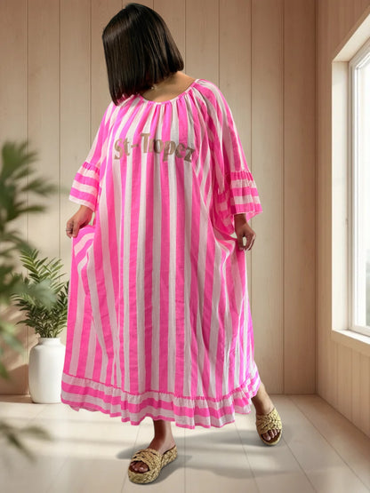 PAMPELONNE - ROBE A RAYURE FUCHSIA JUSQU'A LA TAILLE 56