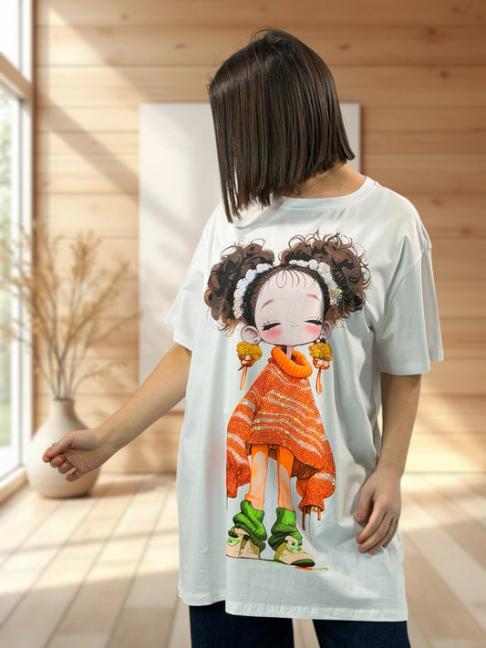 CECILIA - T-SHIRT BLANC A MOTIF TAILLE JUSQU'A LA TAILLE 48/50