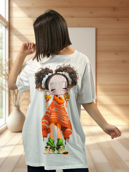 CECILIA - T-SHIRT BLANC A MOTIF TAILLE JUSQU'A LA TAILLE 48/50